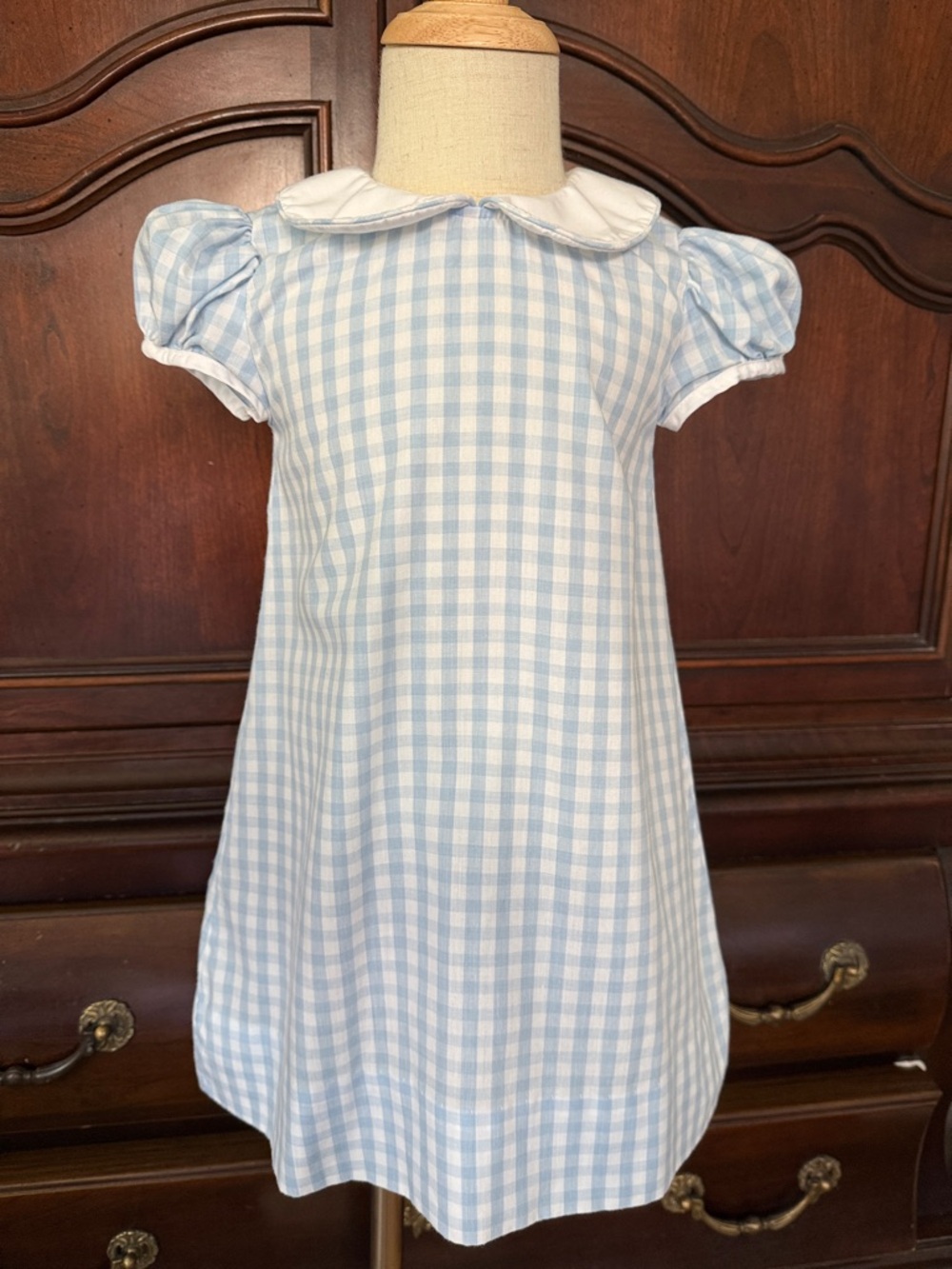 The Smocking Place Light Blue Gingham Dress 2T Girls Peter Pan Collar Classic